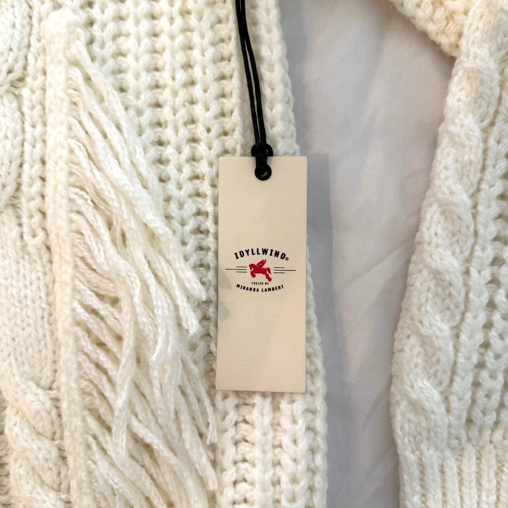NWT Idyllwind Cream Cable Knit Fringe Western Sweater Size L